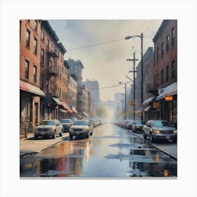 Wet Street Down Town Canvas Print