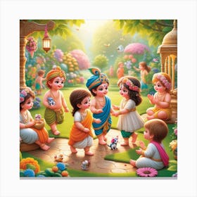 Krishna And His Friends Canvas Print