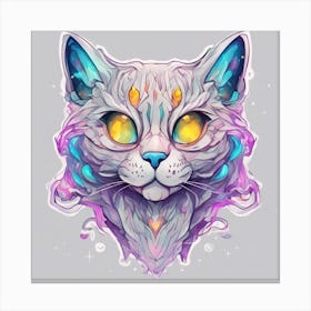 Cat Isolate Object, Clean Design, Watercolor, Neon Colors, In The Style Of A Tattoo Design, Epic Ins Canvas Print