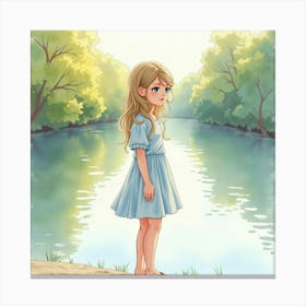 Watercolor Taylor Swift Standing By A River, With Soft Pastel Reflections Canvas Print