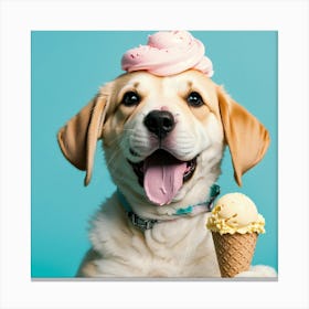 Cute Dog With Ice Cream Cone Canvas Print