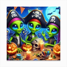 Aliens At Halloween Party Canvas Print