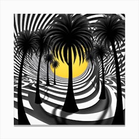 Black Palm Trees Are Arranged In A Twisting Spiraling Pattern Creating A Captivating 3d Optical Illusion Canvas Print