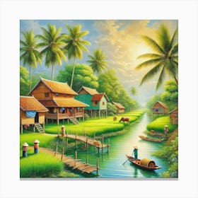 Village by the river in Vietnam countryside Canvas Print