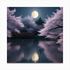 Cherry Blossoms At Night 3 Canvas Print