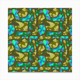 Floral Duo Cutouts Olive Blue On Green Canvas Print