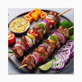 Kebab Skewers On A Plate Canvas Print