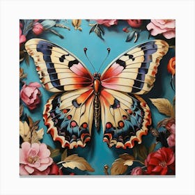 Butterfly With Roses Canvas Print