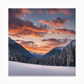 A Sunset in the Snowy Mountains Canvas Print