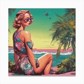 Neon Beach Pin-Up 1 Canvas Print