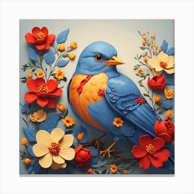 Blue Bird With Flowers 1 Canvas Print