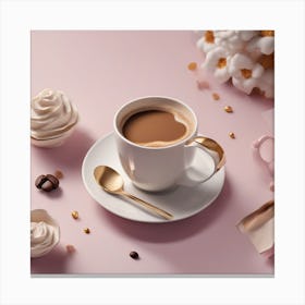 Cup Of Coffee On Pink Background Canvas Print