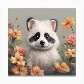Flowers and raccoons Canvas Print