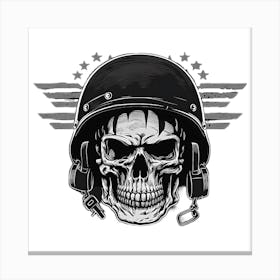 Military Skull Tattoo Line Art Canvas Print