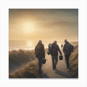 Three Men Walking To The Beach Canvas Print