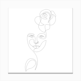 Woman With Flower Square Canvas Print