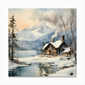 Cabin By The Lake Canvas Print