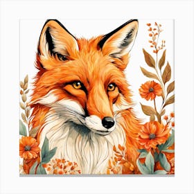 Floral Fox Portrait Painting (10) Canvas Print