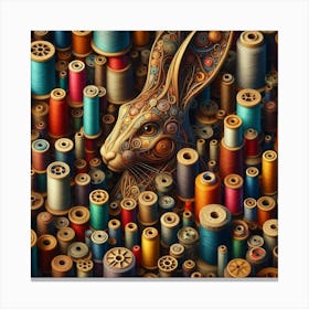 Rabbit and spools of thread 1 Canvas Print