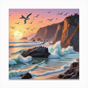 Ocean Sunset Beach Art Print (1) Canvas Print