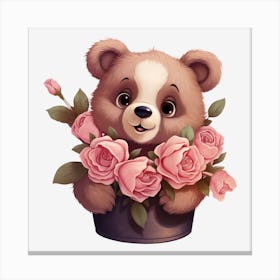 Teddy Bear With Roses 10 Canvas Print