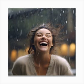 Laughing Woman In Rain Canvas Print