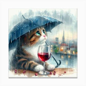 Cat Drinking Wine In The Rain 8 Canvas Print