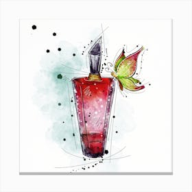 Watercolor Of A Perfume Bottle with butterfly Canvas Print