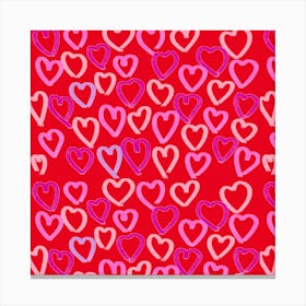 Hearts On A Red Background Canvas Print