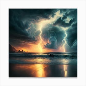 Lightning Over The Ocean Sunset Canvas Print