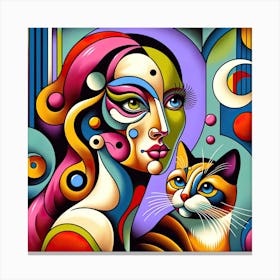 Colourful Abstract Woman With Cat Canvas Print