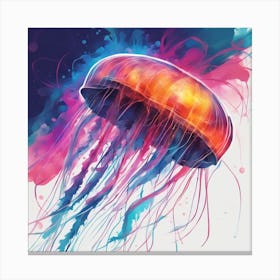An Abstract Representation Of A Roaring Box Jellyfish, Formed With Bold Brush Strokes And Vibrant Co Canvas Print