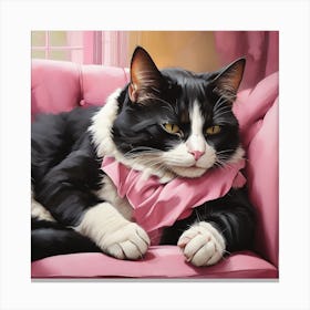 Cat Nap Tuxedo Cat Napping In Pink Interior Art Print 2 Canvas Print