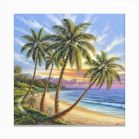 Three palm trees on the sea coast 8 Canvas Print