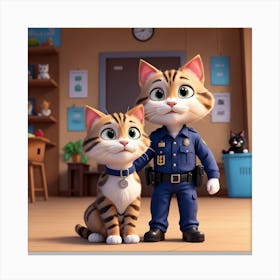 Police Officer And Cat Canvas Print