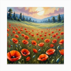 Poppies In The Meadow Art Print 2 Canvas Print