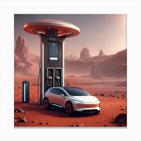 Electric Car On Mars Canvas Print