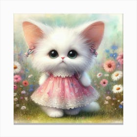 Little White Kitten In Pink Dress Canvas Print