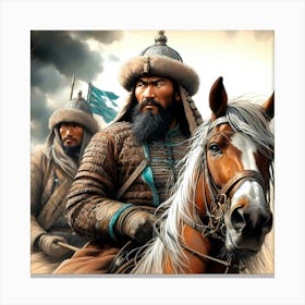 Mongolian Warrior Leader On A Horse Color Drawing 1 Canvas Print