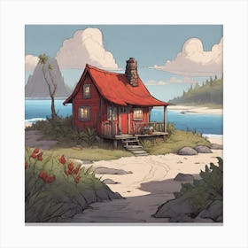 Red Painted Cottage On A Remote Island Canvas Print