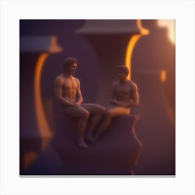Two Men Sitting On A Bench Canvas Print
