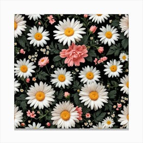 2d Floral Fabric Pattern Consisting Of Daisy And Rose On Black Background 2421929132(1) Canvas Print