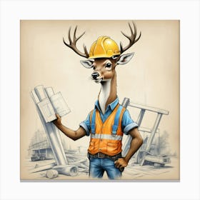 Deer Construction Worker Canvas Print