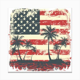 Retro American Flag With Palm Trees 1 Canvas Print