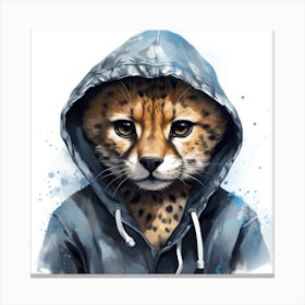 Watercolour Cartoon Cheetah In A Hoodie 3 Canvas Print