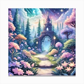 A Fantasy Forest With Twinkling Stars In Pastel Tone Square Composition 178 Canvas Print