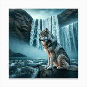 Wolf In The Waterfall 4 Canvas Print