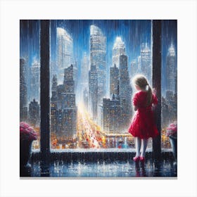 Little Girl In The Rain Canvas Print