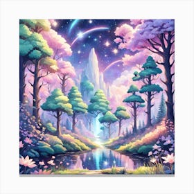 A Fantasy Forest With Twinkling Stars In Pastel Tone Square Composition 180 Canvas Print