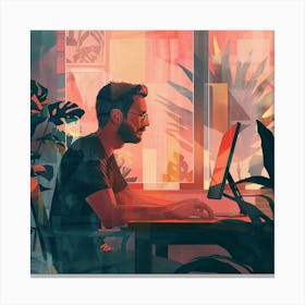 Man Working On Computer Canvas Print